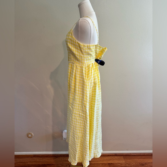 Mansur Gavriel Yellow Gingham Button-Front Dress *Made in Italy, 100% Linen* - Picture 5 of 8